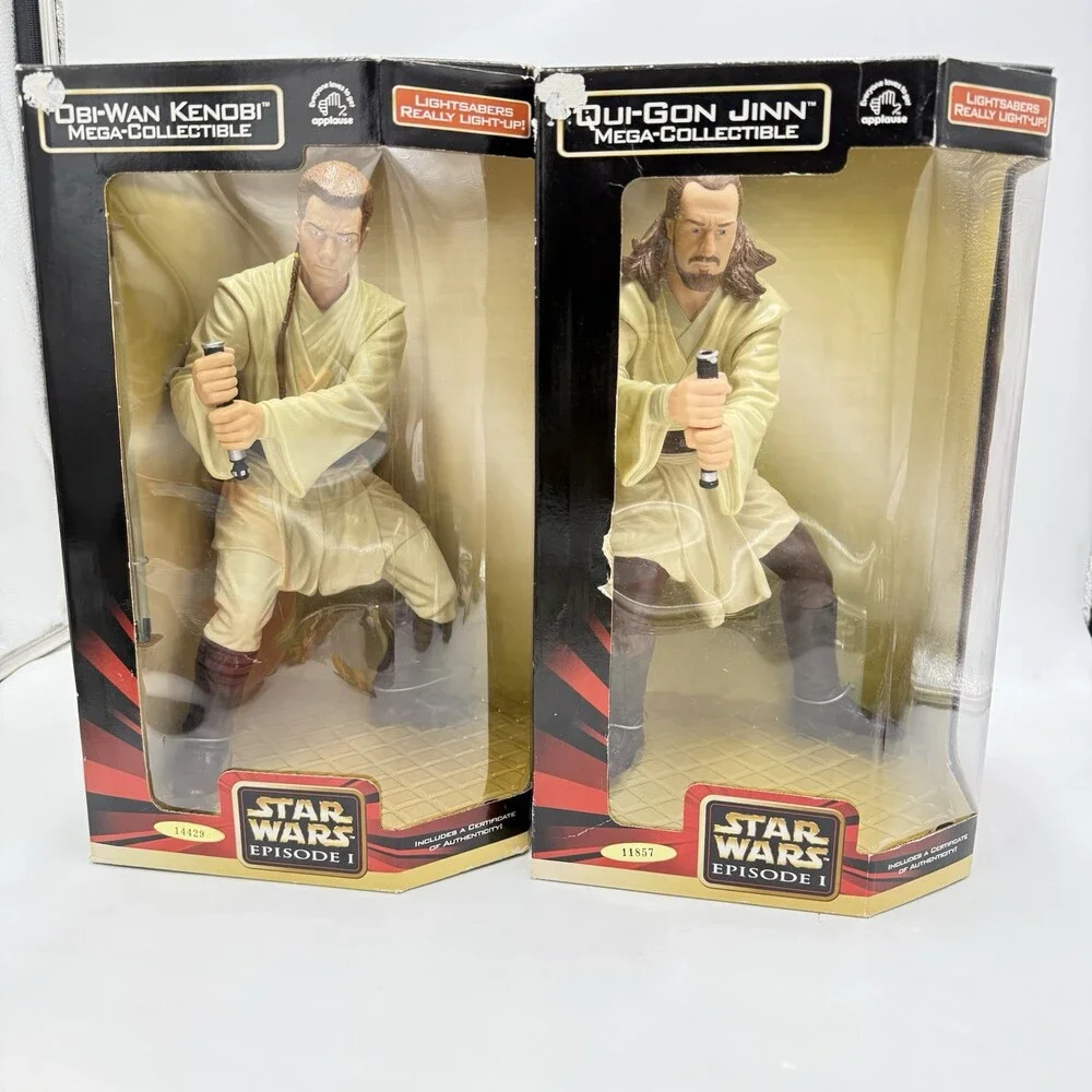 Star Wars Episode 1 Obi-Wan Kenobi /Qui-gon Jinn Mega Action Figurines 14”
